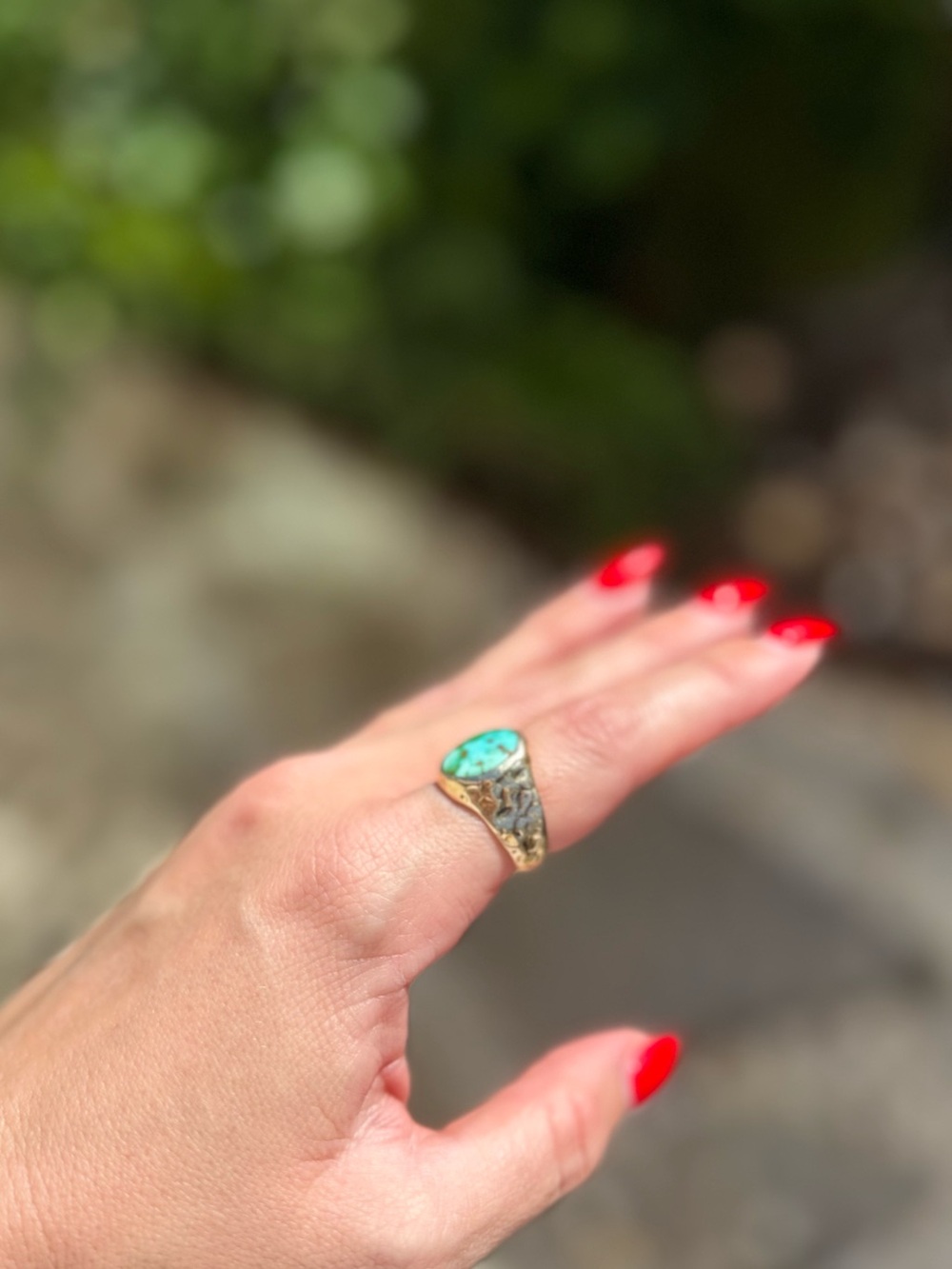 14k Gold Turquoise Signet Ring - Picture 4 of 10
